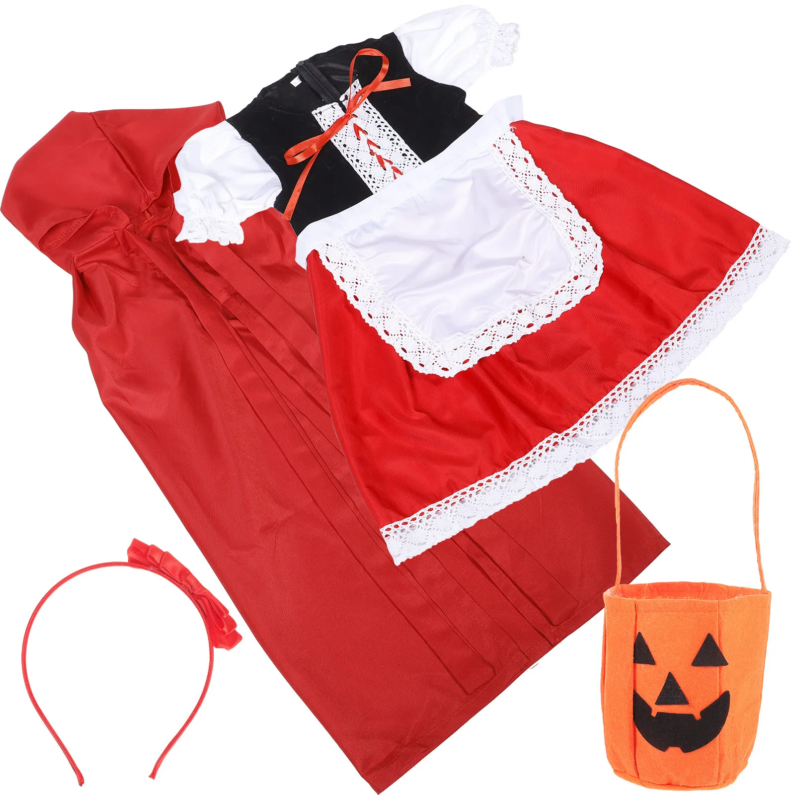 

1 Set Classic Red Hood Costume Children Halloween Masquerade Dress Suitable for Cosplay Party Role Play Fairy Tale Outfit