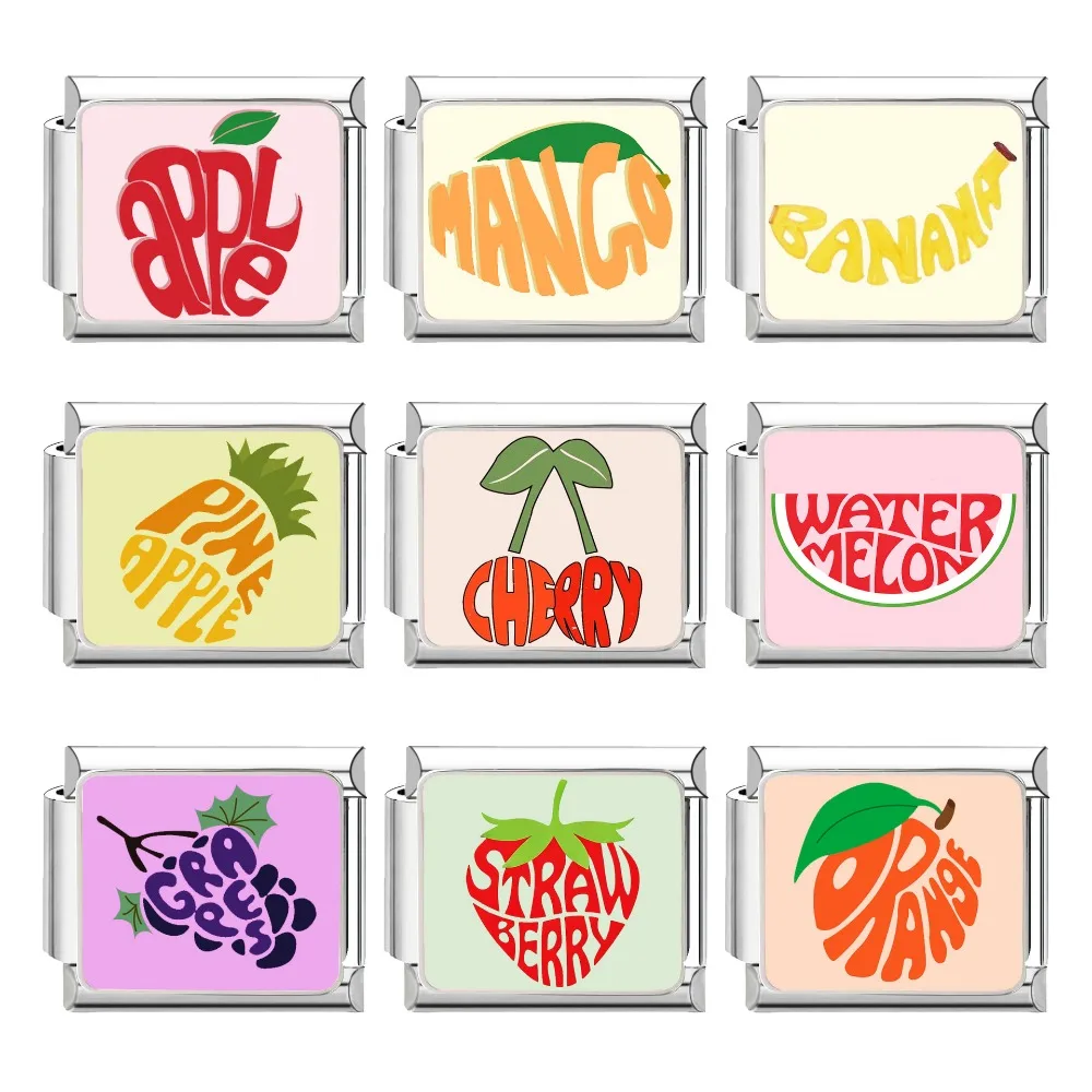 Stainless Steel Modular DIY Apple Banana Cherry Fruit Pattern Charm Bracelet Accessories Creative Silver Enamel Coated Jewelry