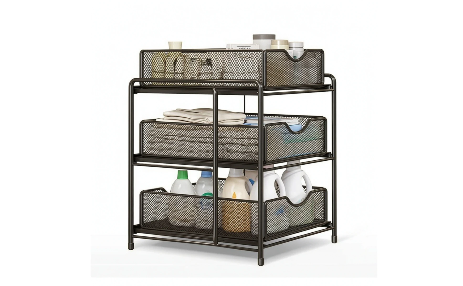 Under-Sink Storage Rack Space-Saving Under-Sink Organizer Organizer with Pull-out Baskets Heavy Duty for Bathroom, Laundry Room