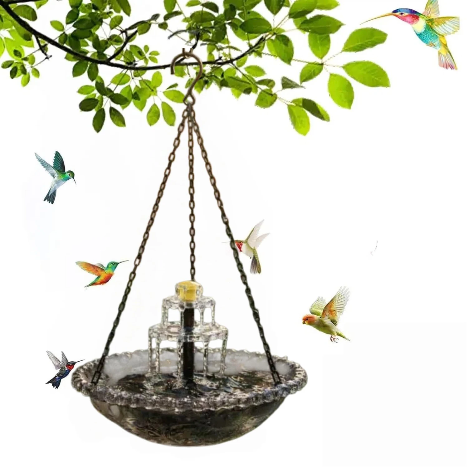 New Hanging Hummingbird Feeders Solar Wild Birds Bath Cascade Hanging Feeding Station for Outdoor Garden Backyard Patio Lawn