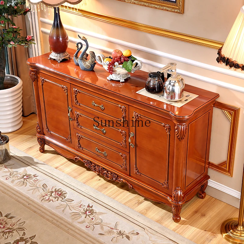 

European marble dining side cabinet Solid wood Kung Fu living room under the bucket Boiling water side cabinet