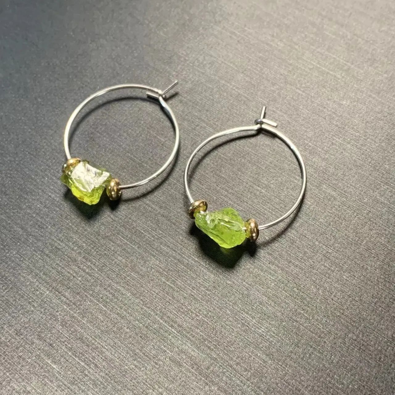 HEYYA STONE Natural Peridot Hoop Earrings Simple Classic Round Circle Gemstone Jewelry Handmade Stainless Steel