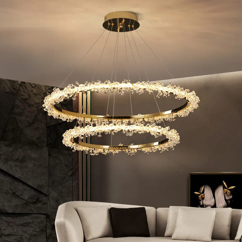 Modern Luxury Ceiling Chandelier Interior Decoration Shop Restaurant Living Room Crystal Pendant Lighs Dimmable LED Ring Light