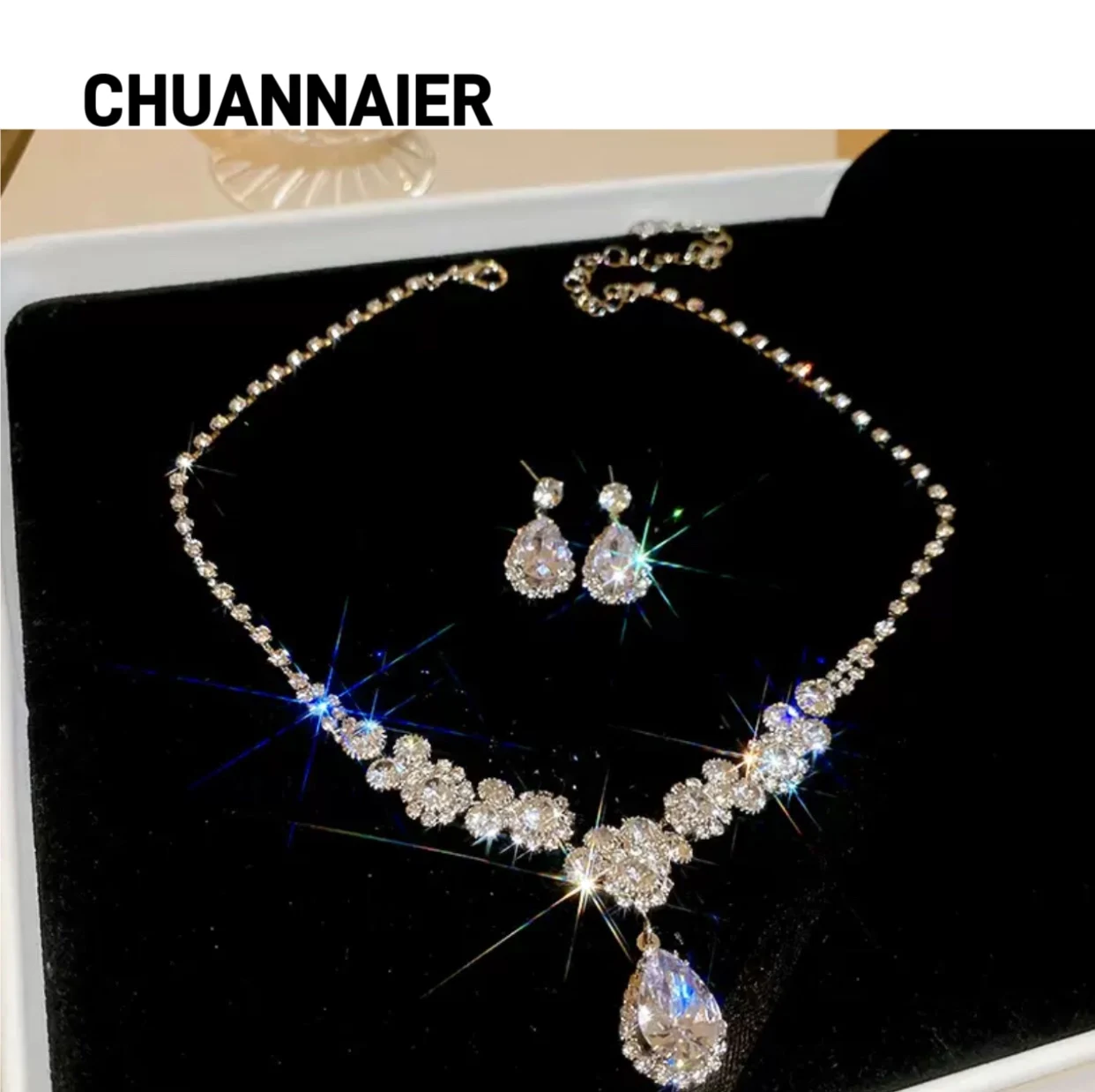 

Hot-selling 2-piece set of luxurious feng shui zircon earrings and necklace, elegant and high-end collar pendant for women