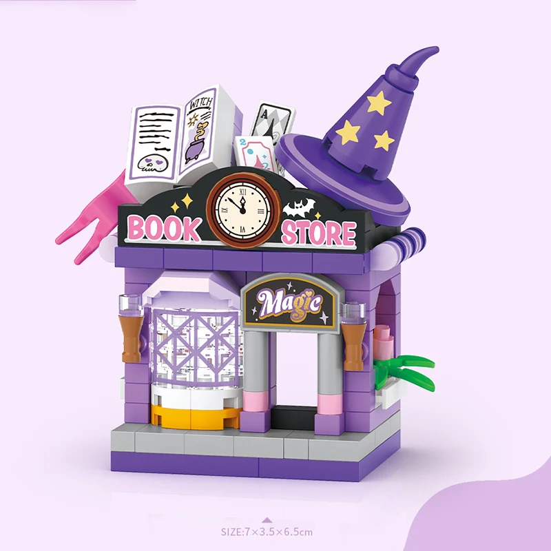 NEW Magic Bookstore Grocery Store Street View Food House Mah-Jong Club Building Blocks Kit Girls Bricks Model Kids Toys Children