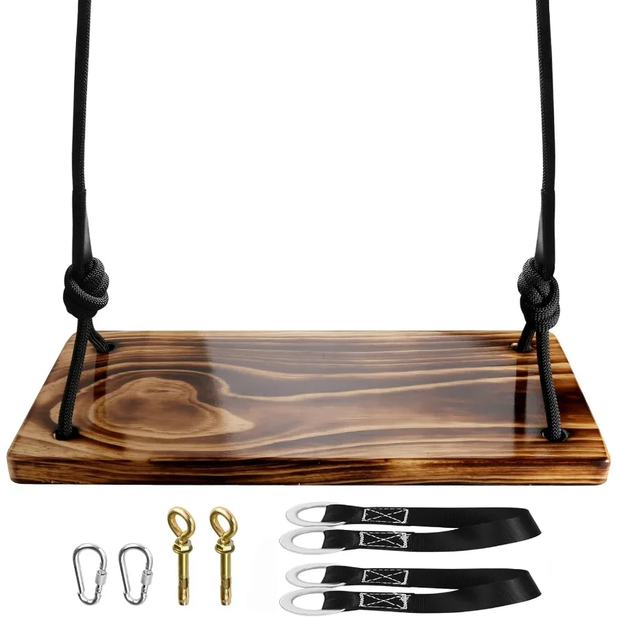 

Wooden Tree Swing Carbonized Hanging Wooden Swing Seat Waterproof Wood Tree Swings Adjustable Rope 500lbs Load for Adults Indoo