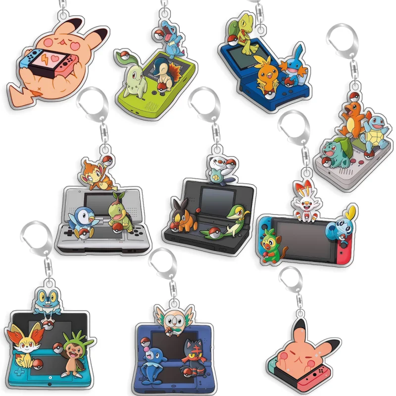 Llavero de Acrílico Original Hecho a Mano con Diseño de Pokémon Elf Qikchu Chikorita Mudkip Charmander, Bonito Llavero de Anime de Dibujos Animados, Regalo de Juguete de 5 cm