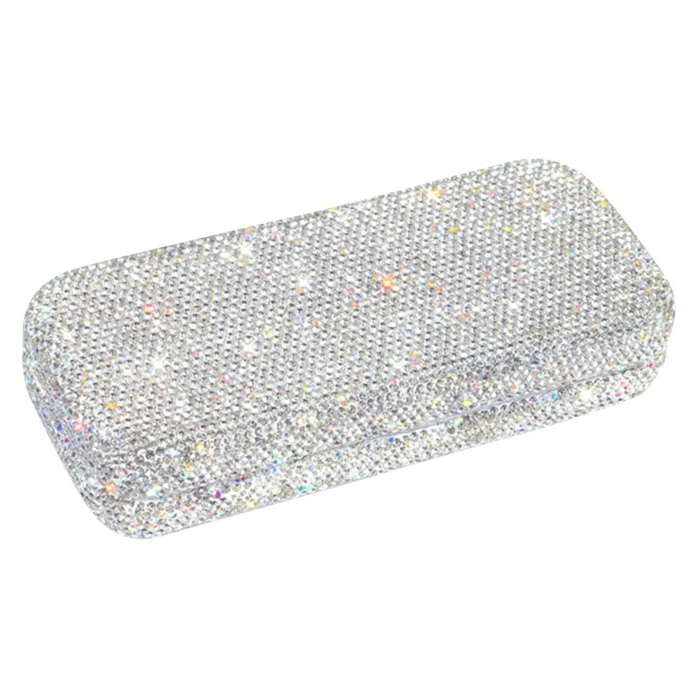 

Car Eyeglass Storage Box Rhinestone Decorated Durable Hard Shell Case for Sunglasses Reading Glasses Portable Elegant Interior
