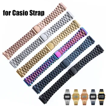 남성용 스테인리스강 시계 밴드, CASIO A158, A159, A168, A169, B650, AQ230, AE500W, 클래식 스몰 스퀘어 실버, 블랙 메탈 스트랩 