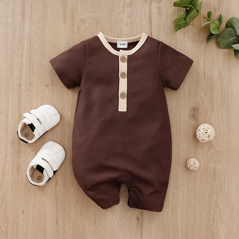 Newborn Baby Clothes Solid color Fashion Infant Jumpsuit Toddler Short Sleeve One piece Pajamas unisex Bodysuit Summer Romper