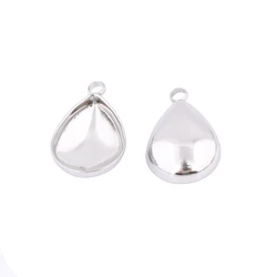 20pcs Stainless Steel 10x14mm Pointback Teardrop Cabochon Base Setting Blanks Diybezel Pendant Charm Trays For Jewelry Making