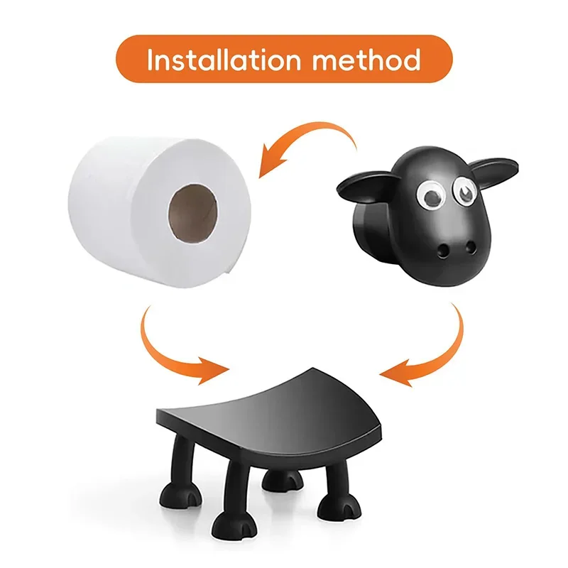 3pcs Sheep Toilet Roll Holder Funny Toilet Paper Holder Free Standing Bathroom Set Black Sheep Roll Rack Cute Bathroom Decor