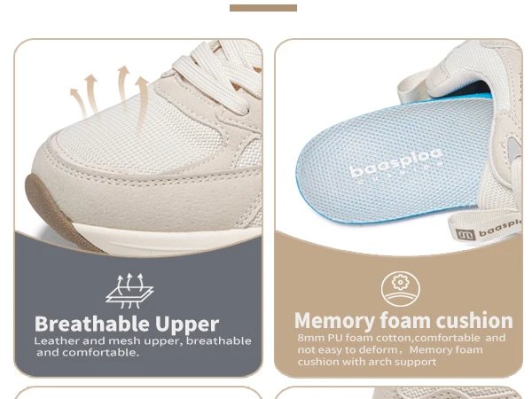 Baasploa Damen-Wanderschuhe, leichte, atmungsaktive Mesh-Sportschuhe, Marken-Komfort, weiche, höhenvergrößernde Freizeit-Sneaker für Damen – Detail 4