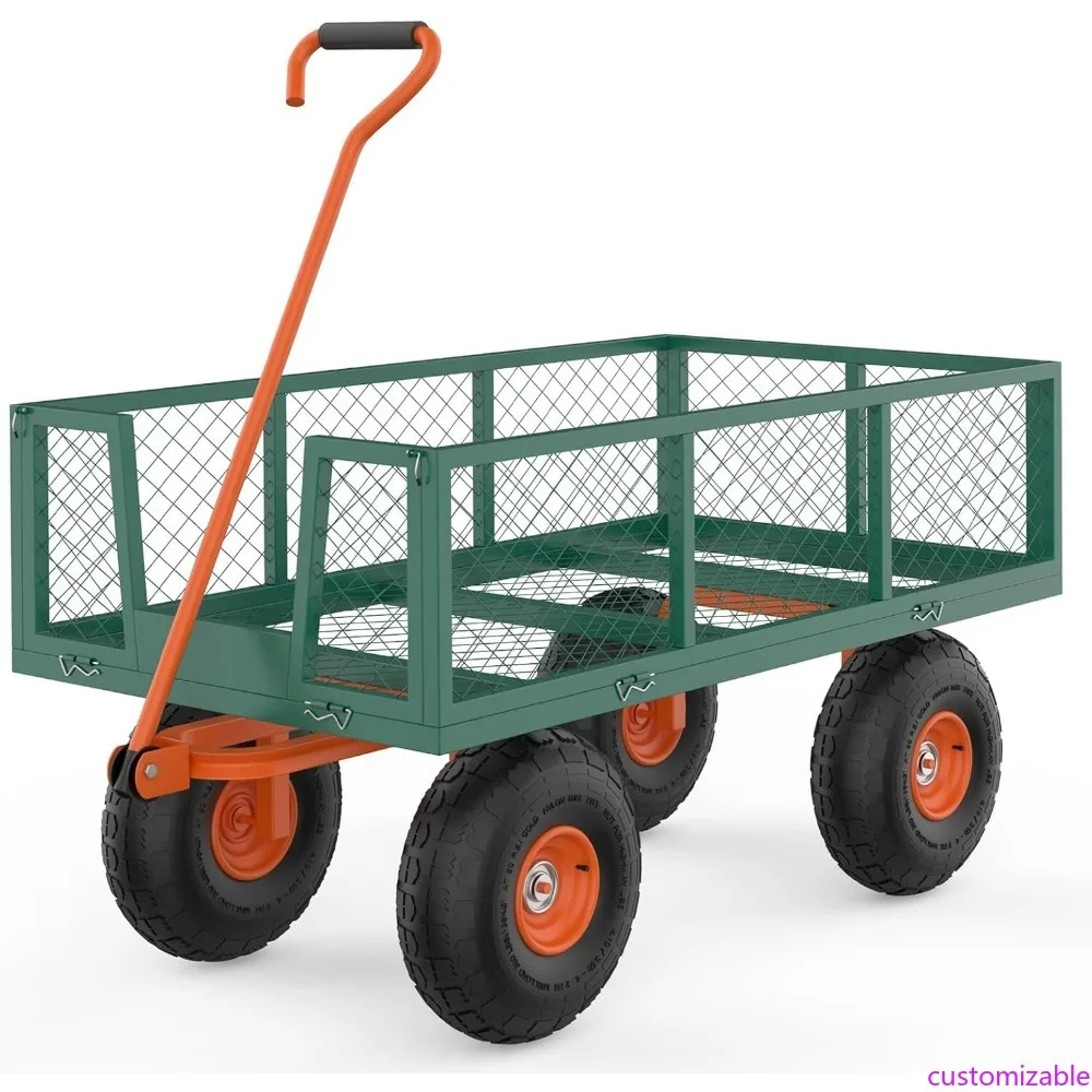 

Heavy-Duty 1200 lbs Capacity Steel Garden Cart with Pullable Yard Wagon and Removable Outdoor Utility Trailer