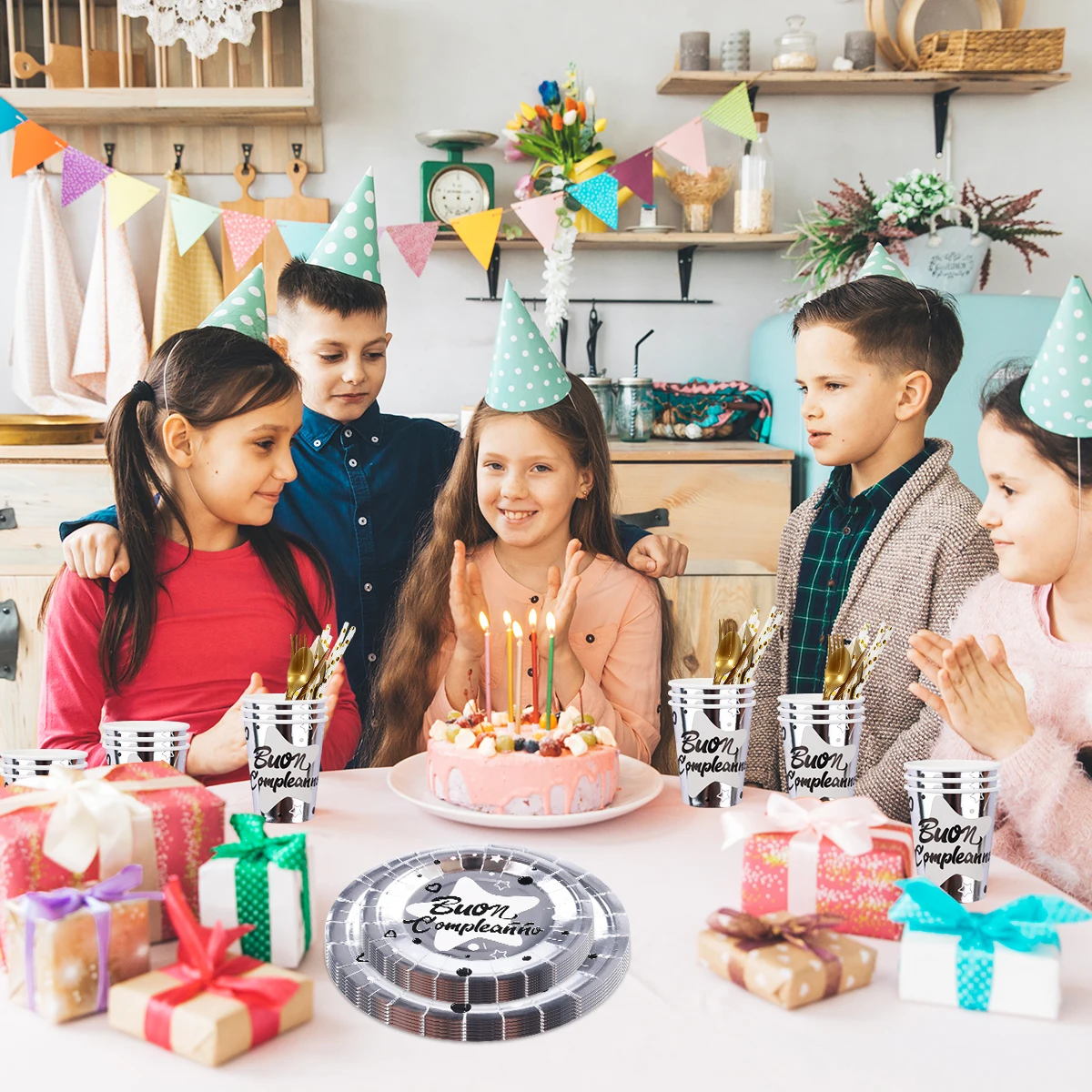 Juego de vajilla desechable para fiesta de cumpleaños, bandeja de papel, vasos y platos, decoraciones para Baby Shower, Buon completo italiano, 10 invitados, 2024