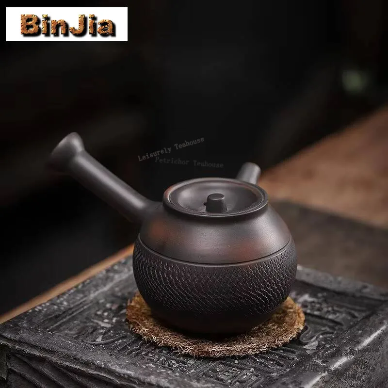 175ml Qingxi Purple Pottery Iron Body Teapot Handmade Jumping Knife Side Handle Pot Tea Soaking Kettle Cha Teaware Collection