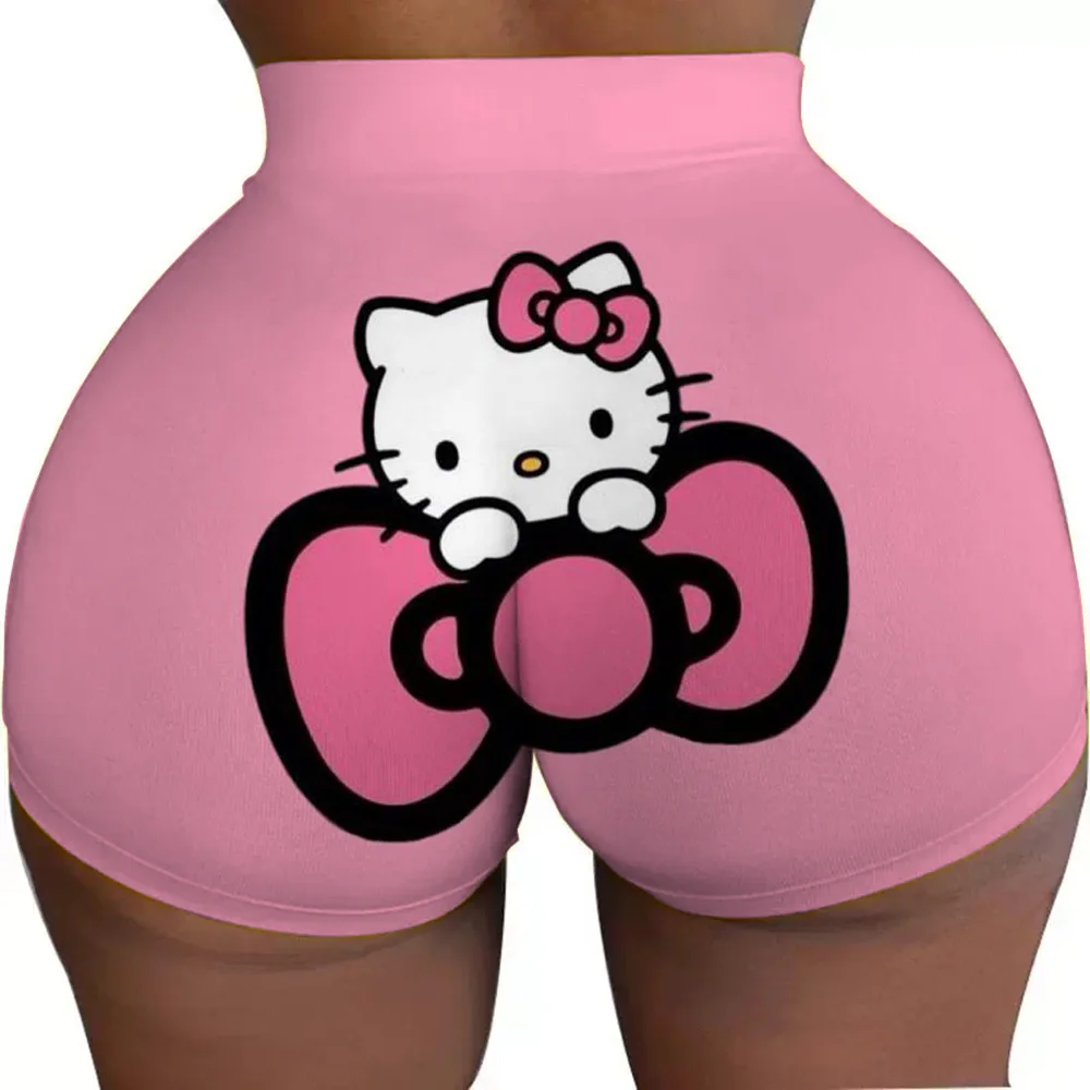 カスタムハローキティかわいい漫画バイカーランニングワークアウトショーツ女性のためのアニメジムアスレチックヨガショーツ