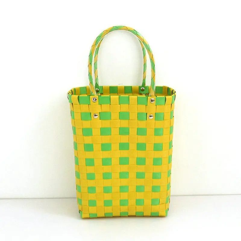 Ins Plastic PP Hand Woven Beach Bag Vegetable Basket Bags Straw Shopping Tote Carry Handbag