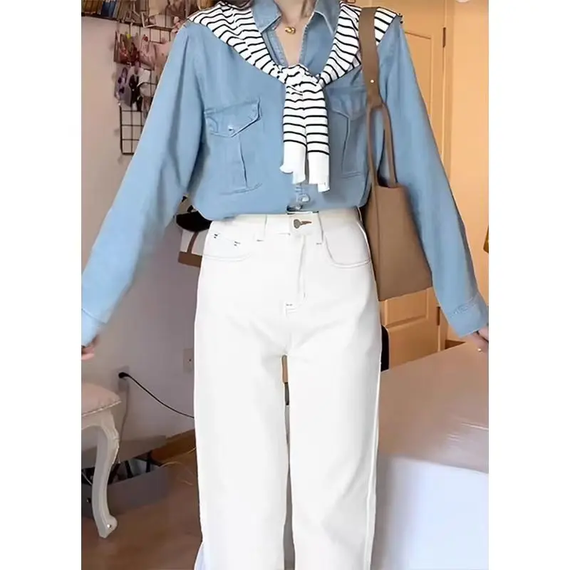 French Blue Retro Shirt Denim Jacket New Shirt Long Sleeves Women\'s Oversize Korean Reviews Many Clothes Autumn 2024 Ladies Y2k