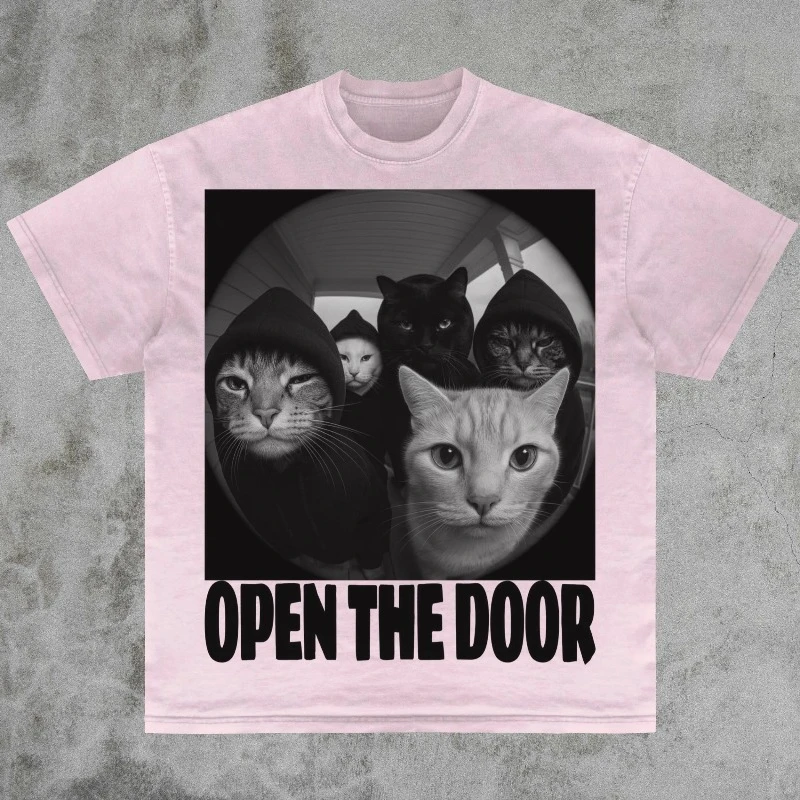 Open the Door Cats Lover Shirt, Cursed Cat Funny Unhinged Oddly Specific Cotton Tee