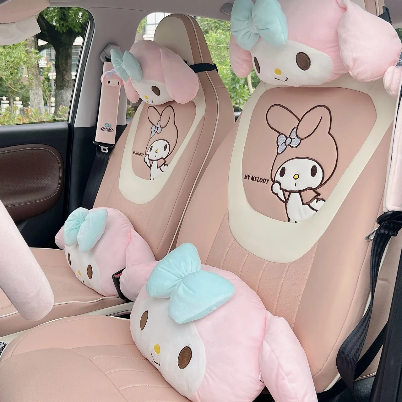 

Kawaii Sanrio Melody автомобильный подголовник, чехол для ремня безопасности, задняя подушка, плюшевая My Melody Kuromi, украшение автомобиля, подарки для девочек