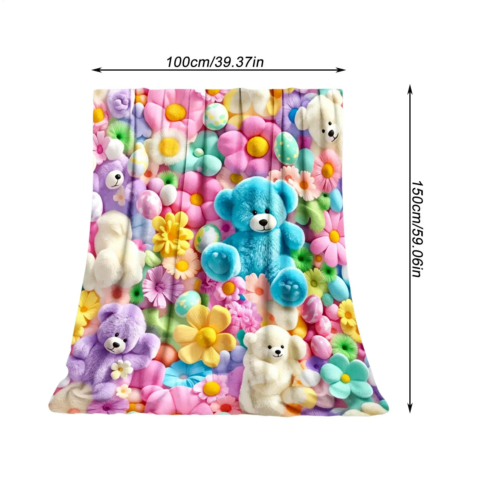3D Fluffy Teddy Bear Floral Egg Pastel Print Flannel Blanket Soft And Comfortable All-Season Blanket Suitable Travel Blankets - view 6
