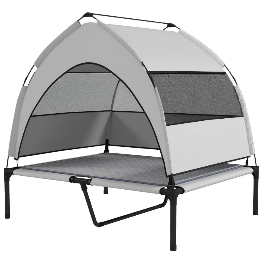 

PawHut Elevated Dog Bed with Removable Canopy Portable Outside Raised Pet Cot with Cooling Pad Storage Bag 36 x 29.5 x 35