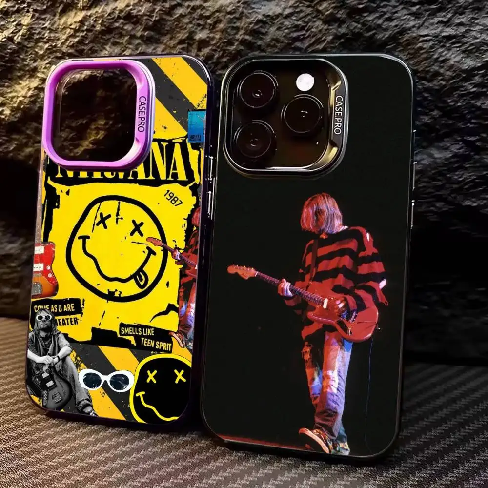 

cool K-Kurt N-Nirvana C-Cobain Phone Case For iPhone17,16,15,14,13,12,11 Plus,Pro Max Colored Silver Plated Inside Cover