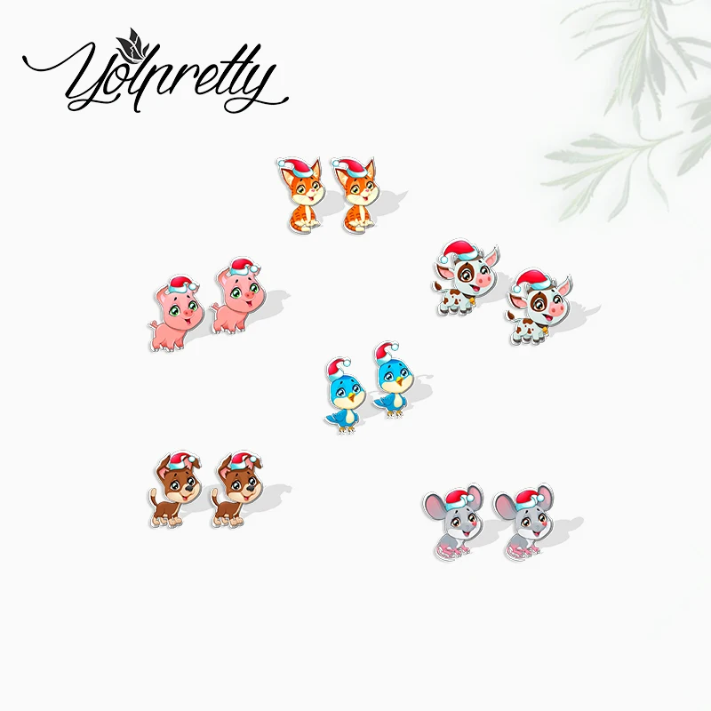 2022 New Arrival Fashion Funny Christmas Animals Epoxy Stud Earrings Handcraft Acrylic Resin Earrings