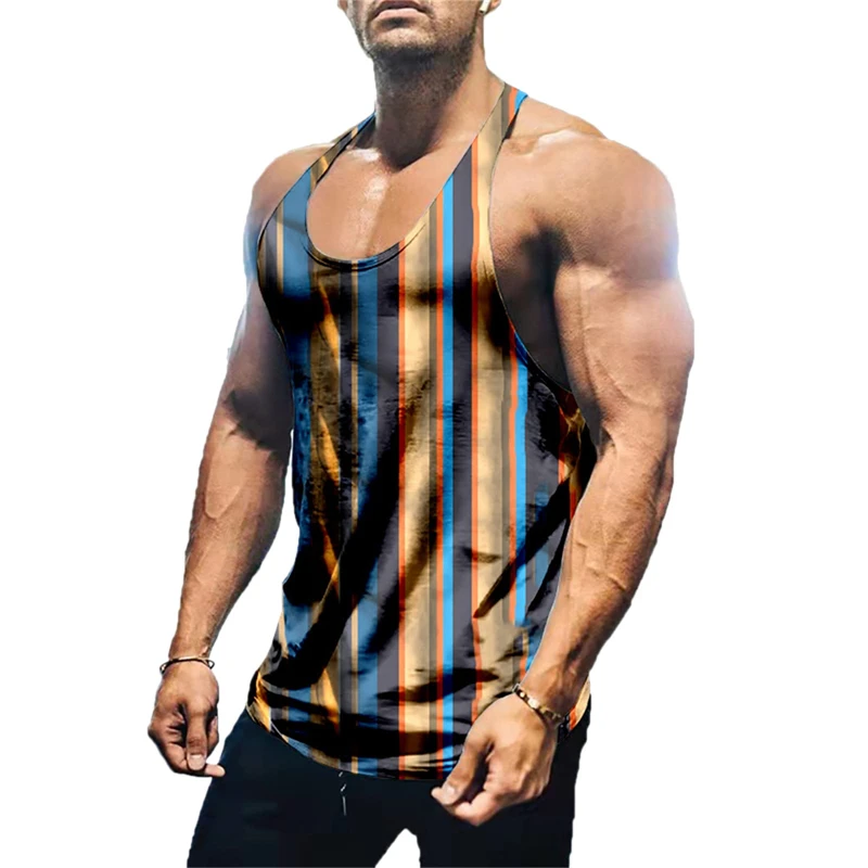 Vertical Striped Summer Men Tank Top Workout Tops Men Design Sportswear Sleeveless Shirts Large Size 4XL 5XL 6XL Cothing