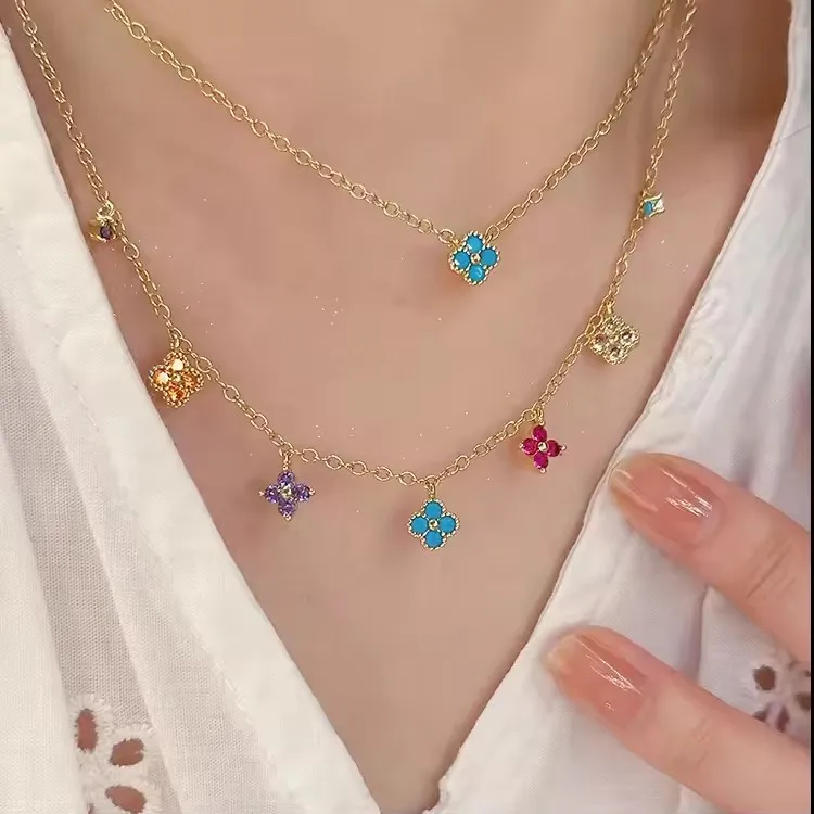 2026 جديد ملون زركونيا زهرة قلادة قلادة ، مناسبة للمرأة شخصية الموضة قلادة مجوهرات اكسسوارات #1