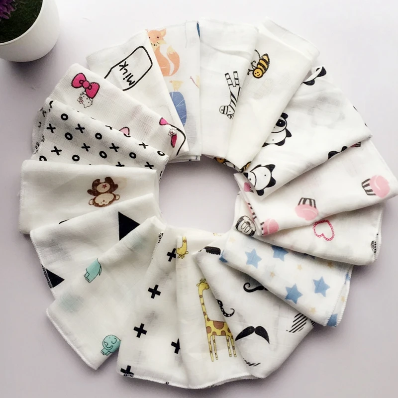 10pcs Handkerchiefs Double Cotton Bibs Cartoon Towels Print Saliva Towel Baby Boys Girls Triangle Saliva Towel infant Towel