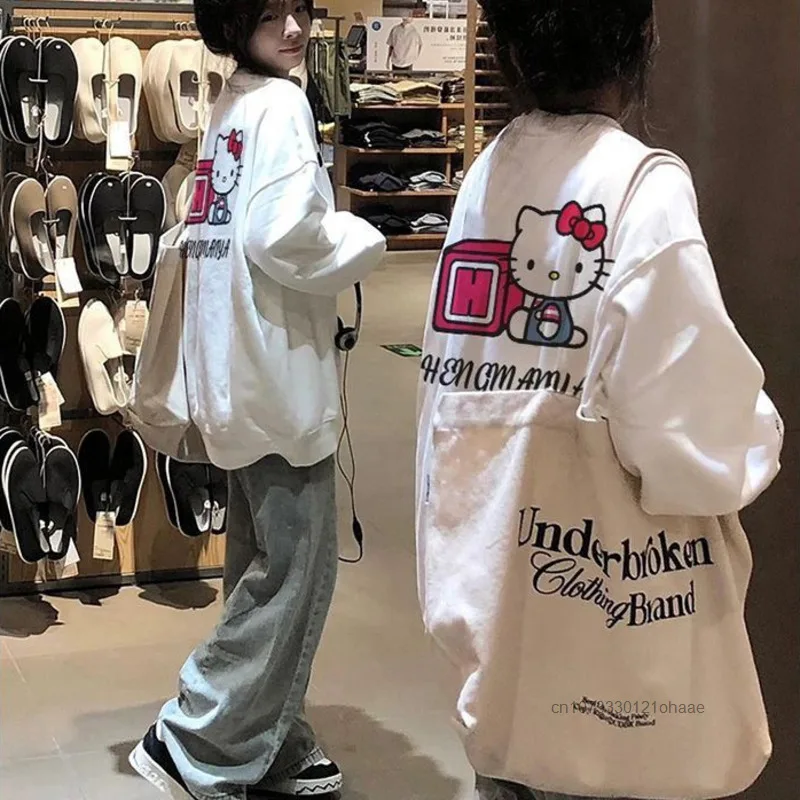 Sanrio hello kitty em torno do pescoço hoodie estudantes do sexo feminino outono novo solto design simples pulôver versão coreana versátil tendência topo