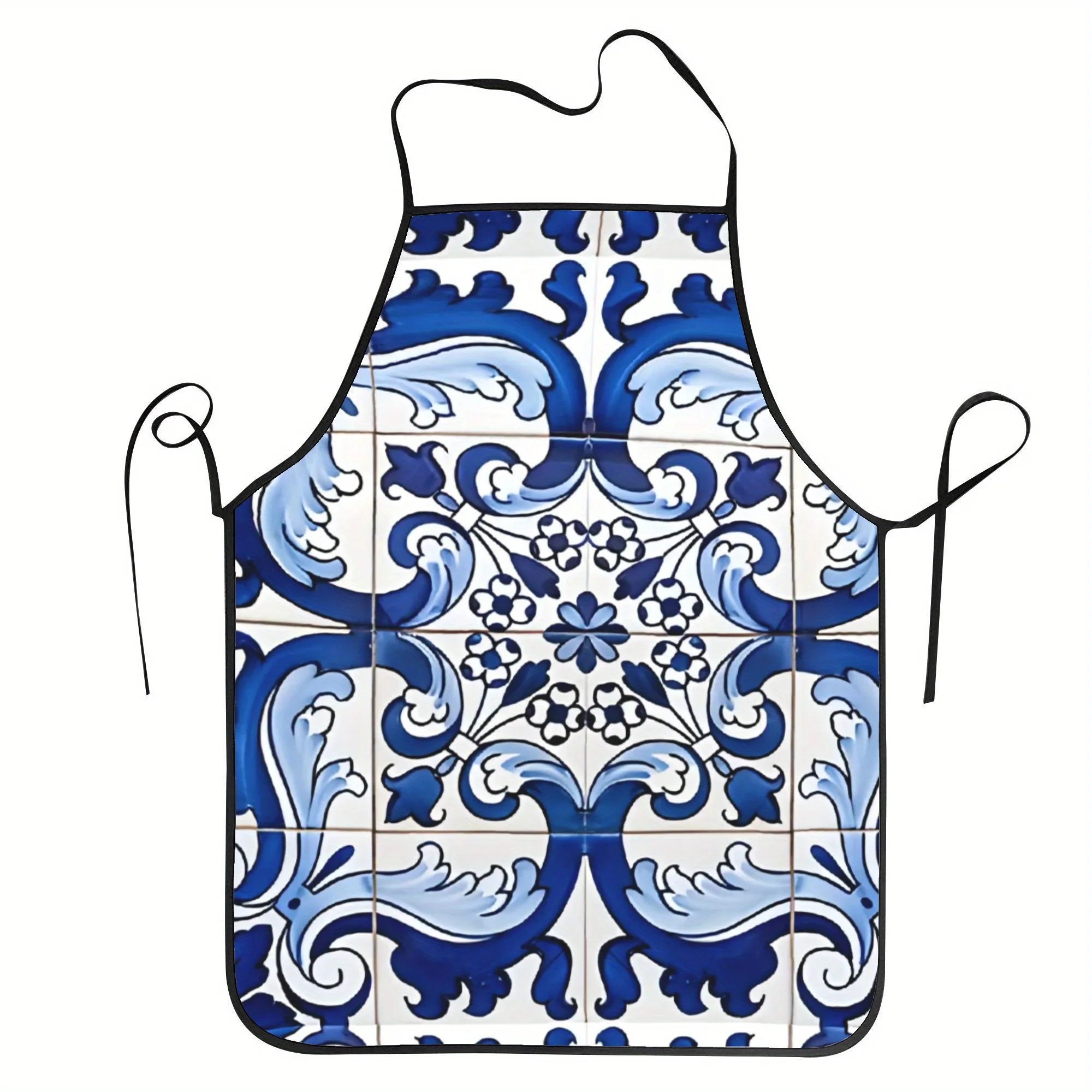 

Фартук Lisbon Blue Azulejo Tile с цветочным принтом, стильный кухонный нагрудник из полиэстера для приготовления пищи, рисования и использования от шеф-повара