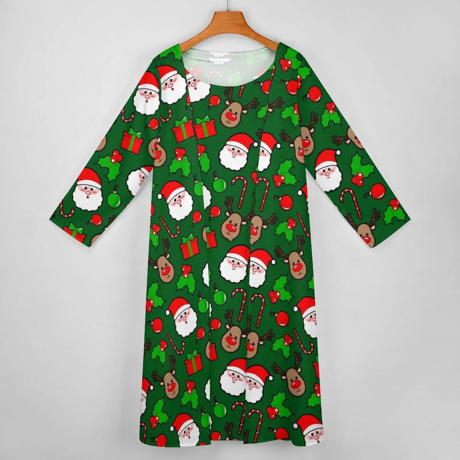 Christmas Dress RUDOLPH And Santa Claus Night Club Maxi Dress Long Sleeve Custom Casual Long Dresses Aesthetic Oversize Clothing