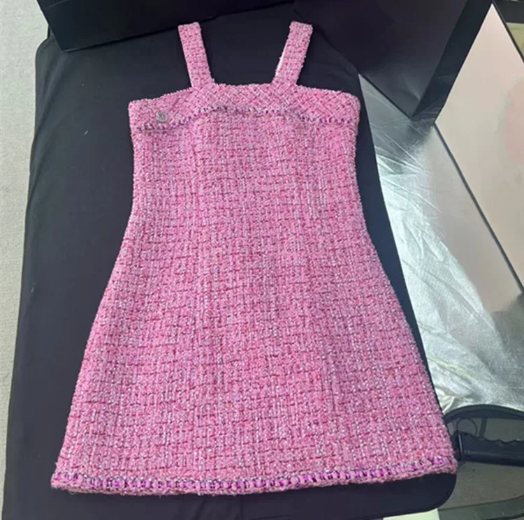 Customization European women's clothing - new summer styles for 2026 Sleeveless pocket tweed Jacket waistcoat Dress set