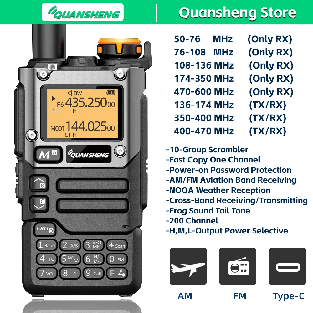 Quansheng-Amador Walkie Talkie de Longo Alcance, AM, Comunicação FM, Receptor de Rádio Bidirecional, Conjunto Transceptor Sem Fio, UV K5 8