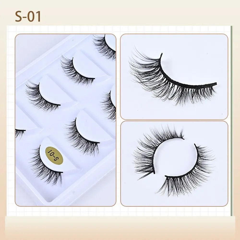 5 Pairs Eyelash Extension 3D Mink Eyelashes Black Stem Natural Thick Makeup Tool Chemical Fiber Volume Dramatic