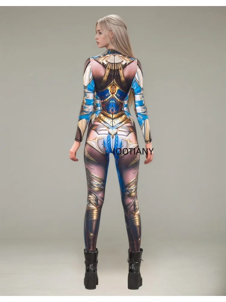 Futuristischer mechanischer Rüstungsanzug für Frauen, Graffiti-Schädel-Skelett, altägyptische Rüstung, Jumpsuit, Rave-Festival-Cosplay-Kostüm – Detail 12