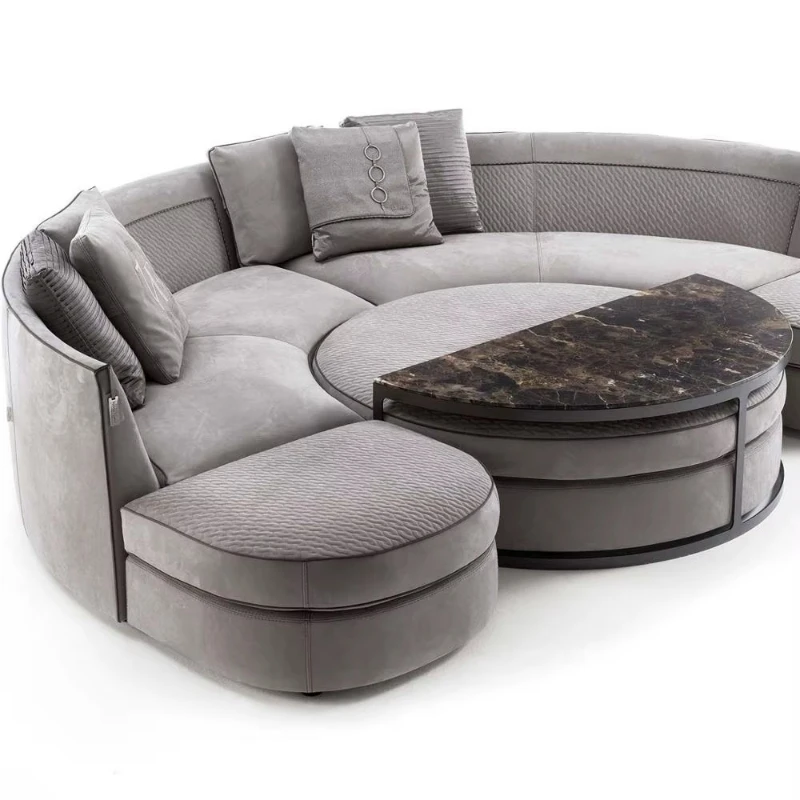 Nordic design living room leather luxury Italian curved modular sofa set