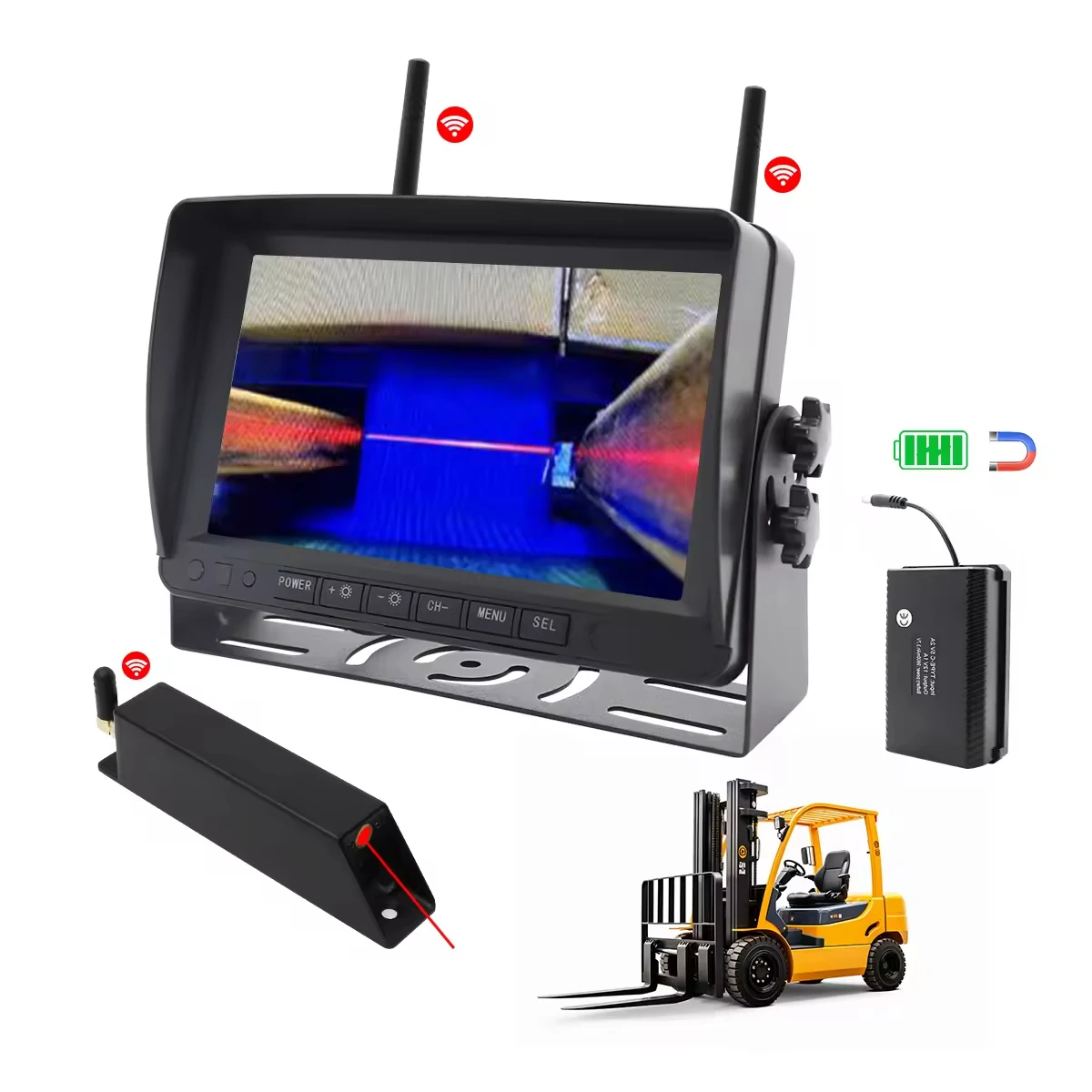 7 Inch Aluminum Forklift Camera System With Proximity Warning System & Red Laser Line IP69K 4CH AHD For 60V Forklifts