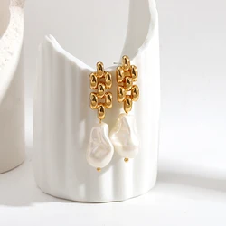 AENSOA 2022 Vintage Geometric Pearl Long Drop Earrings for Women Unique Hollow Watch Strap Chain Dangle Earrings Punk Jewelry