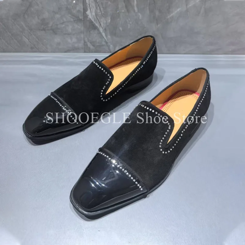 

Leisure Black Men's Suede Leather Casual Fashion Dress Business Shoes Small Square Toe Shoes 2025 Spring Wedding Men Shoes
