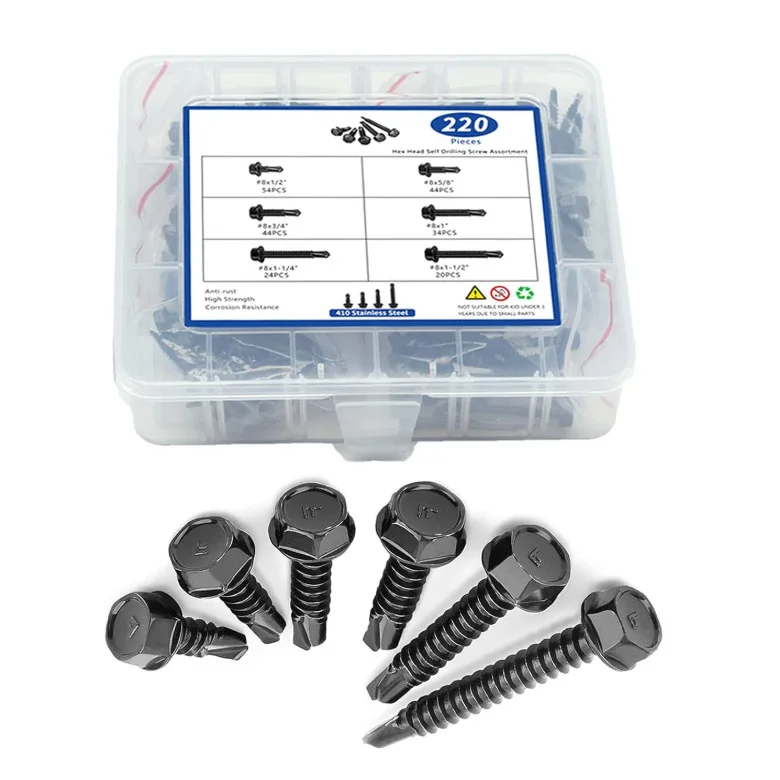 220PCS Hex Head Self Drilling Screws for Metal Cladding Roofing Wood Joinery No Pre Drilling Required Strong Grip