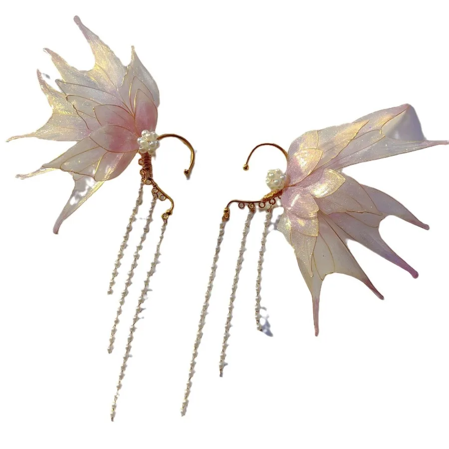 Pince à cheveux de bande de sauna papillon rose, pompon de perle de princesse, pince jumelée, accessoire Hanfu