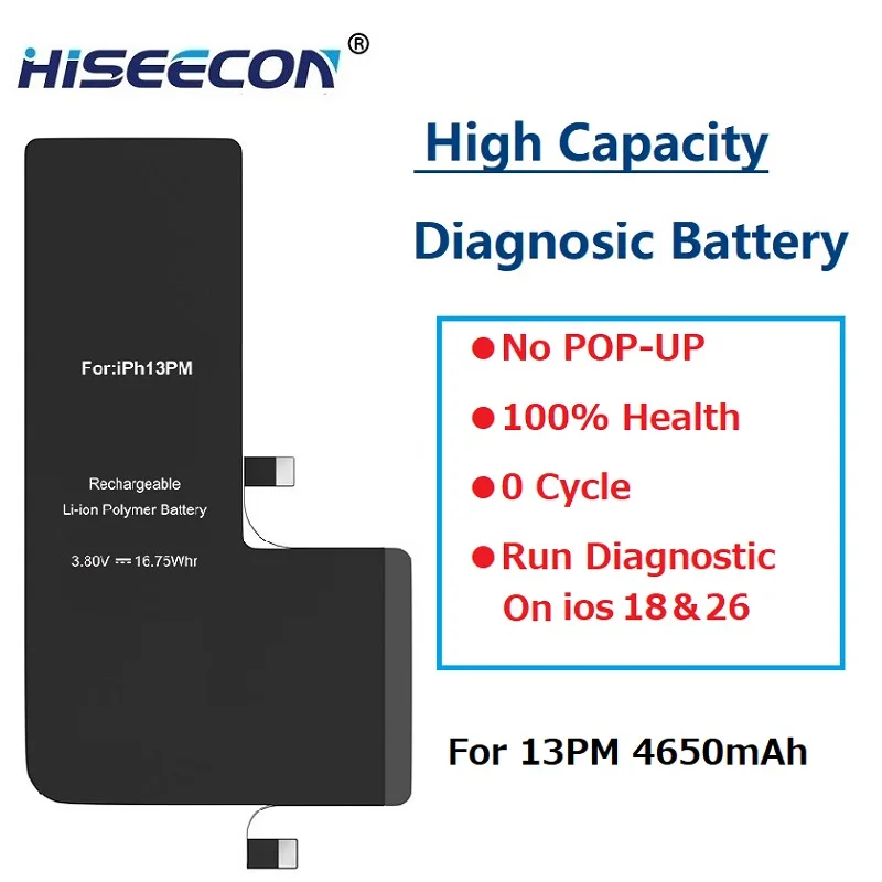 بطارية تشخيصية عالية السعة 100% صحية بدون نافذة منبثقة 0 دورة تشخيصها على IOS 18 26 لهاتف Iphone 13 14 15 Pro Max