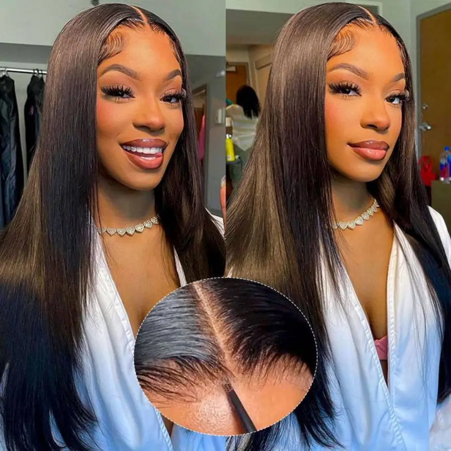 New Glueless Wig Ready To Go Straight Human Hair 6x4 5x5 Lace Closure Wig For Women 180% Brazilian Remy Pre Plucked Hairline