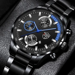 Fashion Men's Stainless Steel Watches Luxury Men Dressy Casual Steel Quartz Watch Calendar Luminous Clock