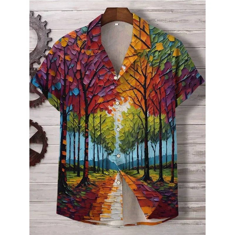 Camisa informal con estampado artístico de árbol de la vida para hombre, ropa informal estilo Hip Hop Harajuku, camisas con botones Hipster con paisaje impresionante, ropa para parejas