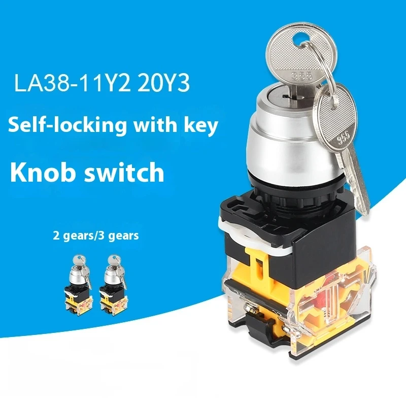 LA38-11Y2/20Y3 Schlüsselknopfschalter, selbstsichernd, 2/3 Gang, 22 mm Drehschalter, mattes Material für Elektronik